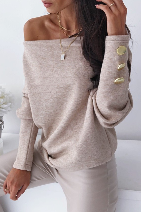 Casual Solid Patchwork Buckle Oblique Collar Tops(3 Colors)  Fashionpara