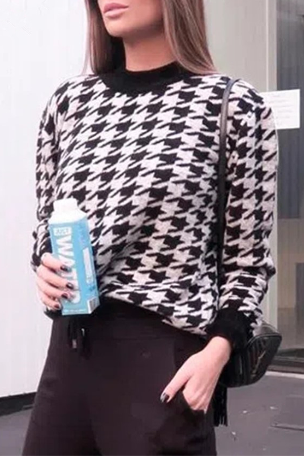 Flornana Geometric Contrast O Neck Sweater in Three Colors