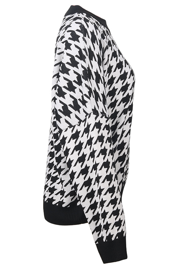 Flornana Geometric Contrast O Neck Sweater in Three Colors