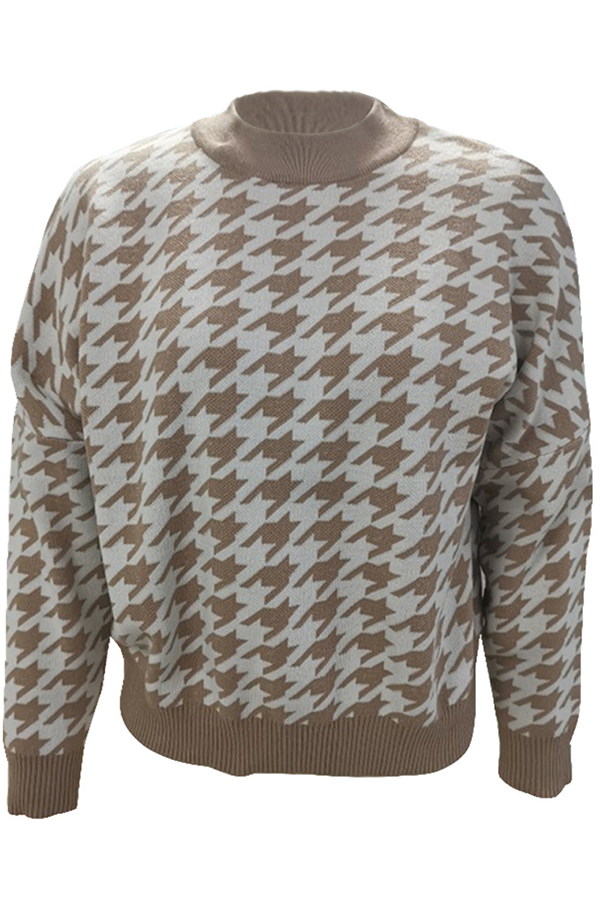 Flornana Geometric Contrast O Neck Sweater in Three Colors