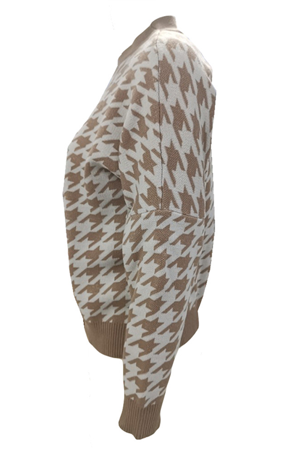 Flornana Geometric Contrast O Neck Sweater in Three Colors