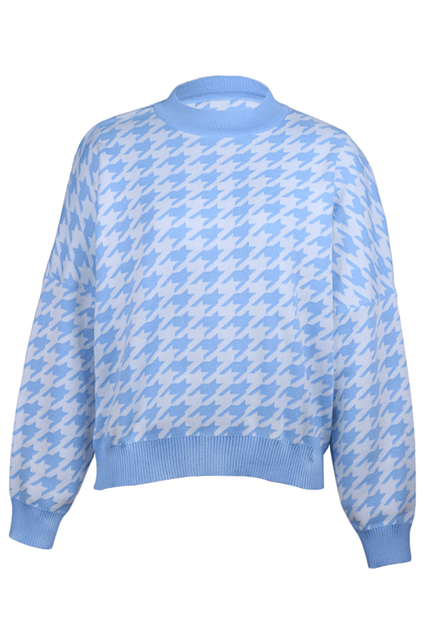 Flornana Geometric Contrast O Neck Sweater in Three Colors