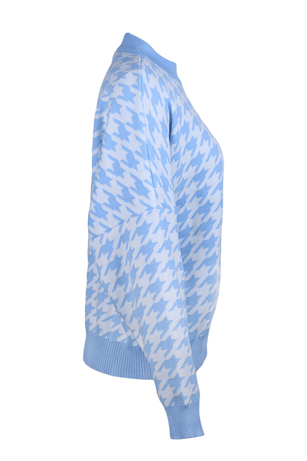 Flornana Geometric Contrast O Neck Sweater in Three Colors