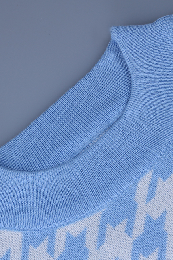 Flornana Geometric Contrast O Neck Sweater in Three Colors