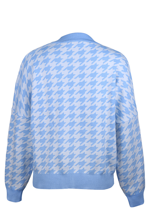 Flornana Geometric Contrast O Neck Sweater in Three Colors