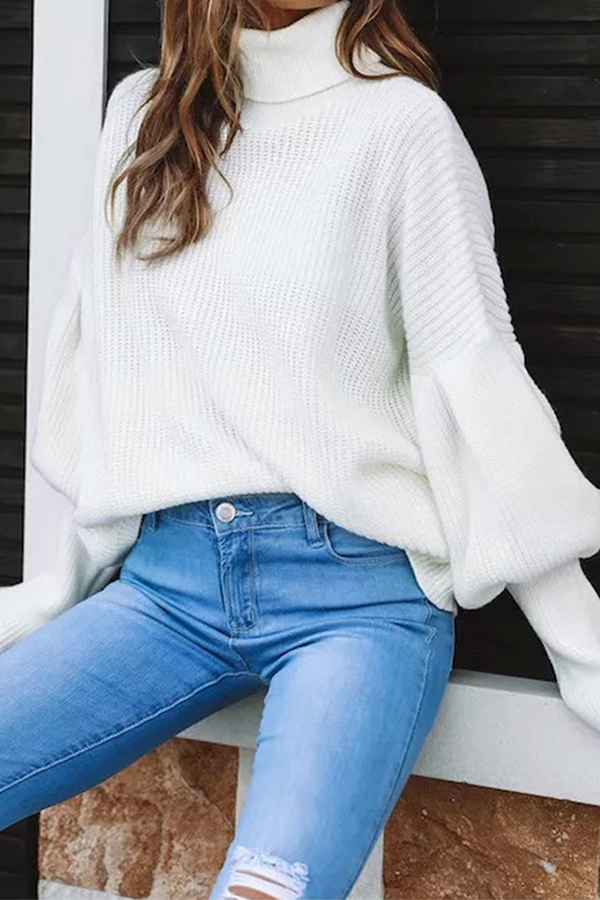 Solid Patchwork Turtleneck Sweater for Effortless Style