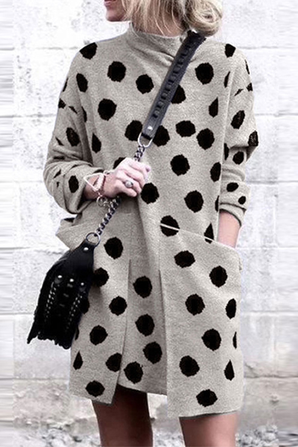 Casual Polka Dot Patchwork Pocket O Neck Dresses  Fashionpara