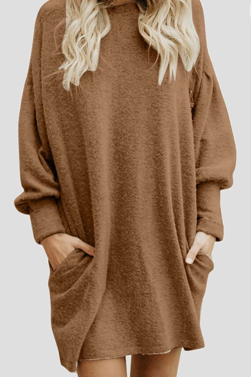 Casual Solid Patchwork Pocket O Neck Dresses(5 Colors) - Fashionpara