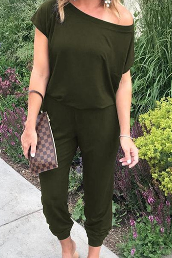Casual Solid Patchwork Basic Oblique Collar Jumpsuits(6 Colors) - Fashionpara
