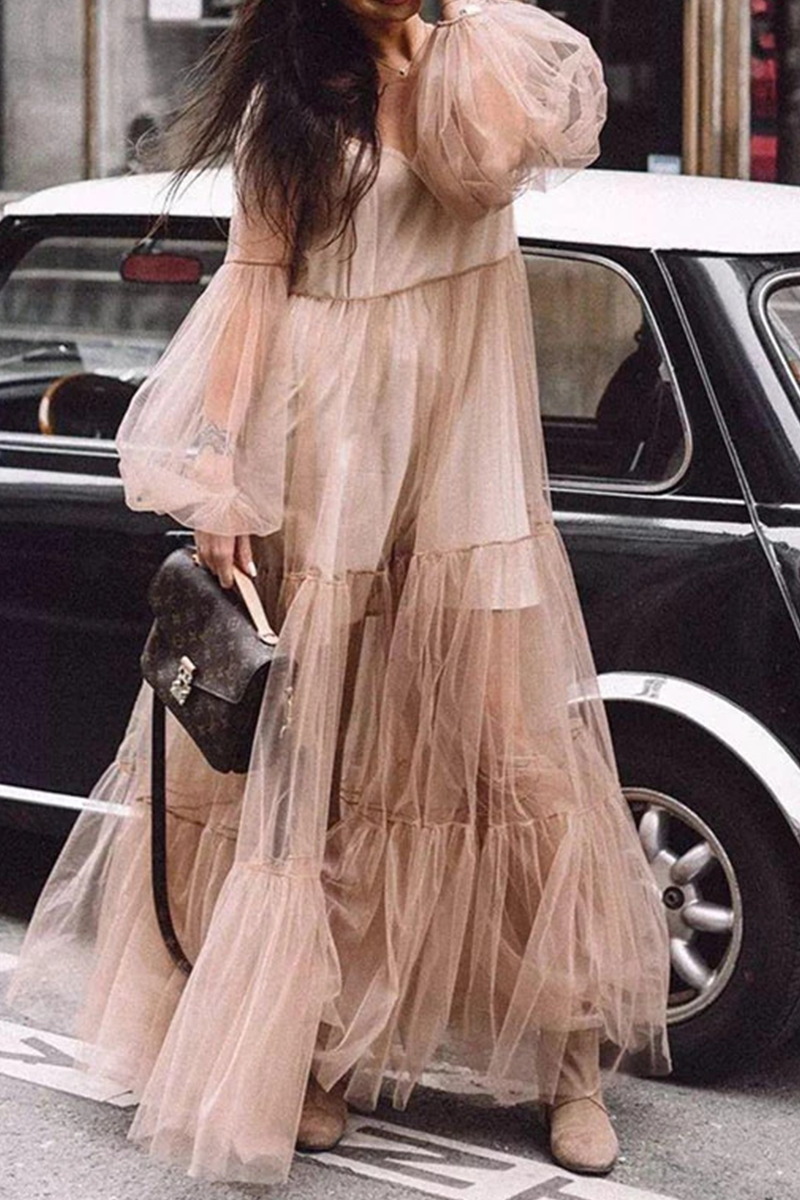 Casual Solid Mesh V Neck Mesh Dress Dresses(3 Colors) - Fashionpara