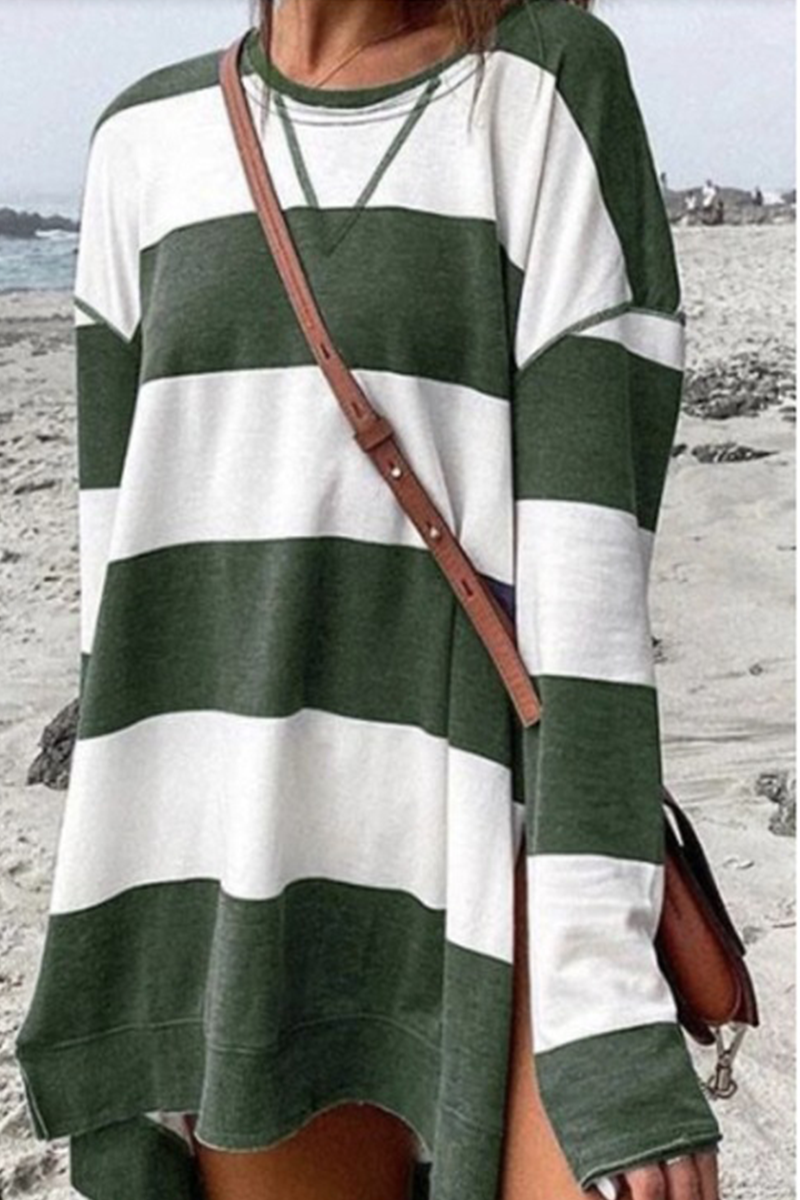 Casual Striped Patchwork O Neck Tops(4 Colors) - Fashionpara