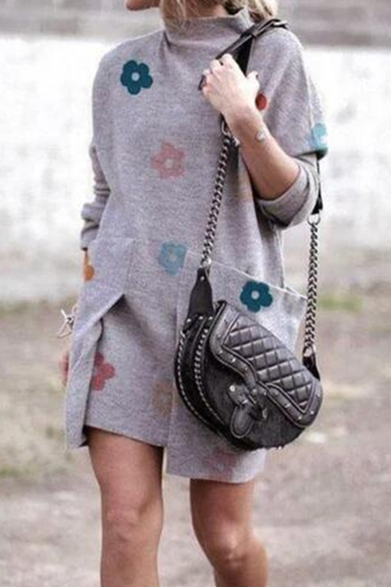 Casual Print Patchwork Half A Turtleneck Straight Dresses Fashionpara