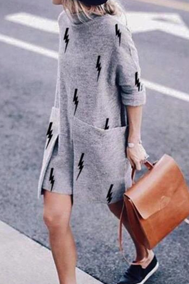 Casual Print Patchwork Half A Turtleneck Straight Dresses Fashionpara