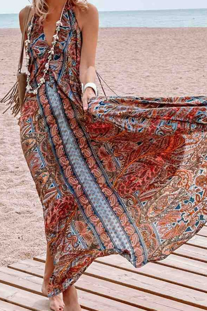 Casual Print Mesh V Neck Straight Dresses Fashionpara