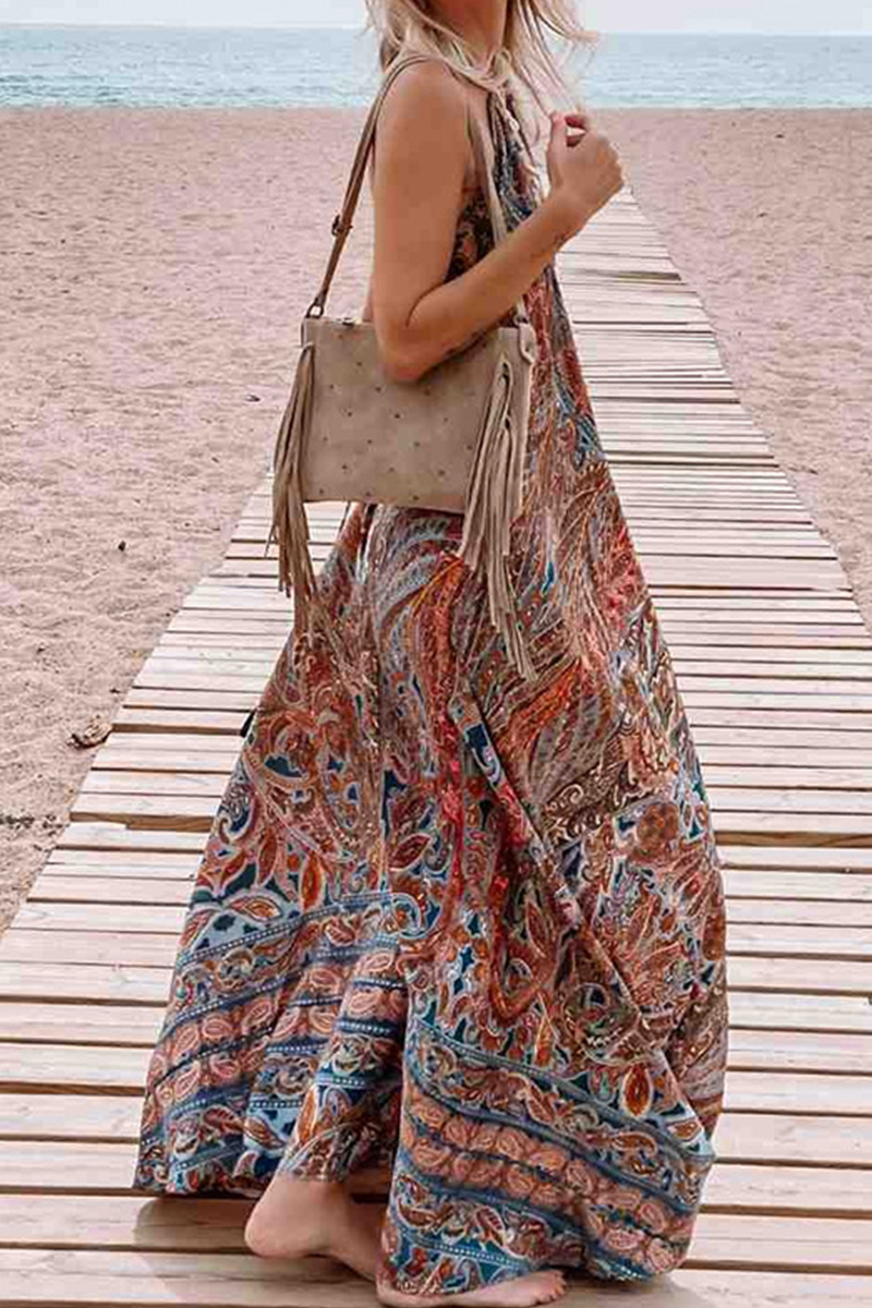 Casual Print Mesh V Neck Straight Dresses Fashionpara