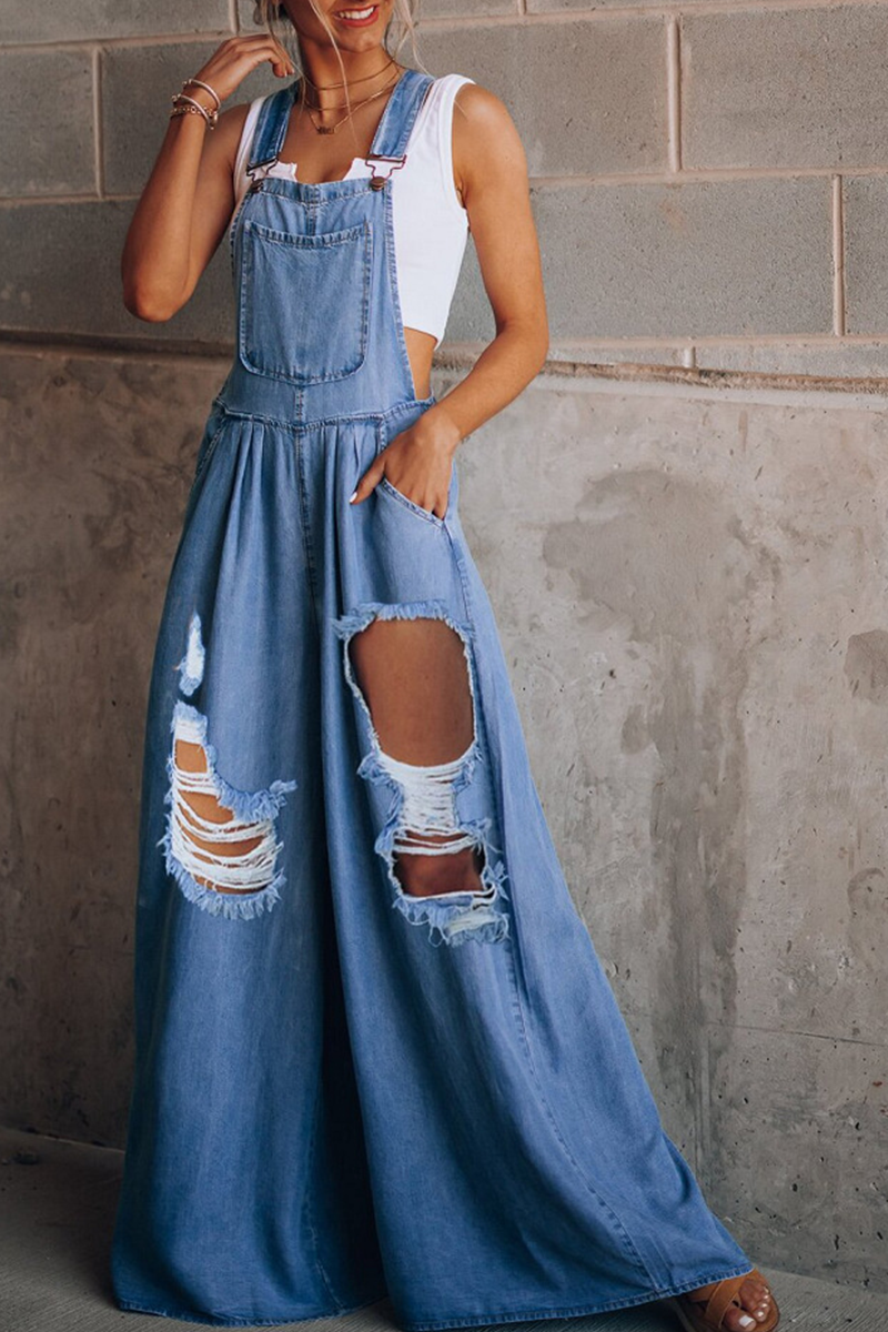 Casual Solid Patchwork Square Collar Loose Jumpsuits - Fashionpara