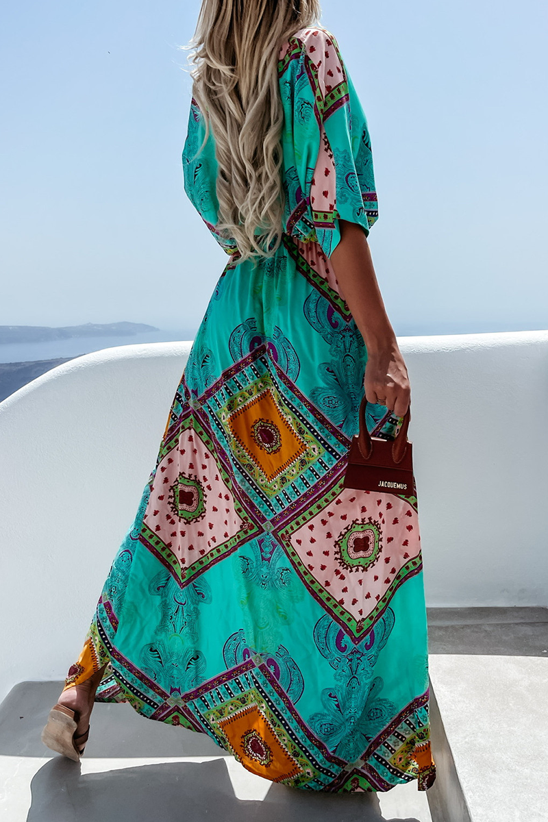 Casual Print Split Joint V Neck Irregular Dress Dresses Fashionpara