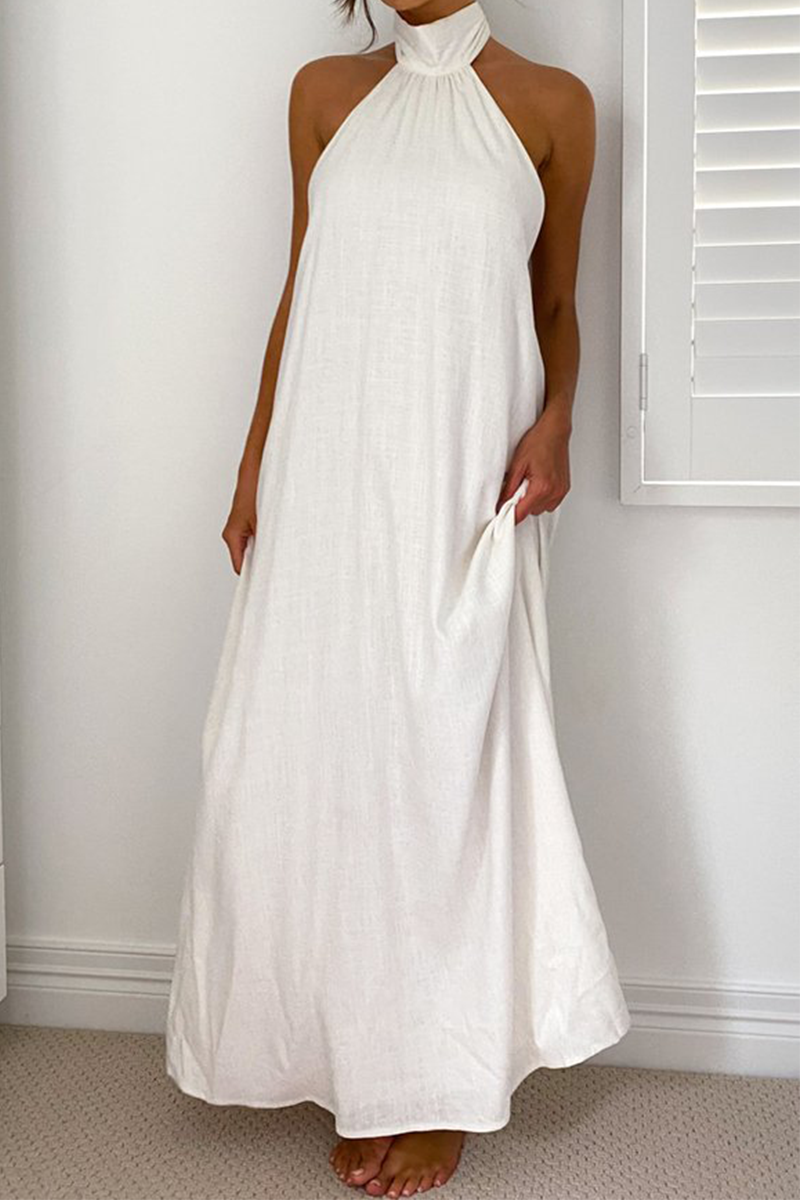 Vacation Print Patchwork Halter Straight Dresses Fashionpara