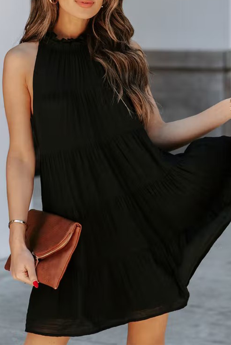 Casual Solid Patchwork Halter Cake Skirt Dresses - Fashionpara