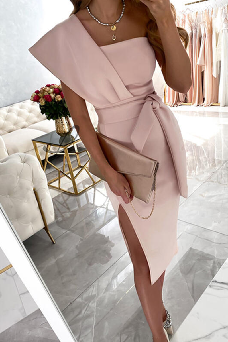 Casual Print Patchwork One Shoulder Pencil Skirt Dresses(4 Colors) Fashionpara