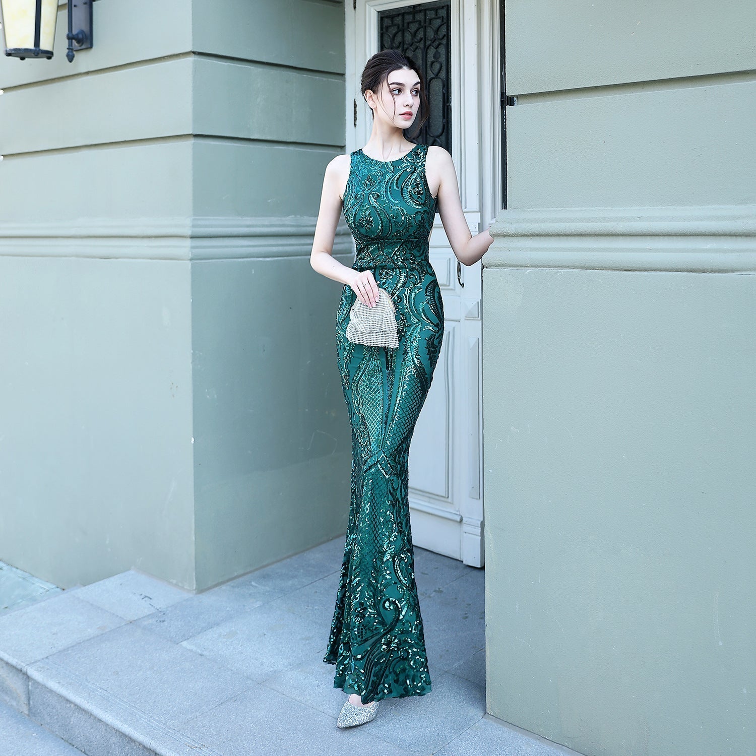 Sequined Fishtail Long Evening Dress Car Model Exhibition Performance Banquet Etiquette Dress - Fashionpara