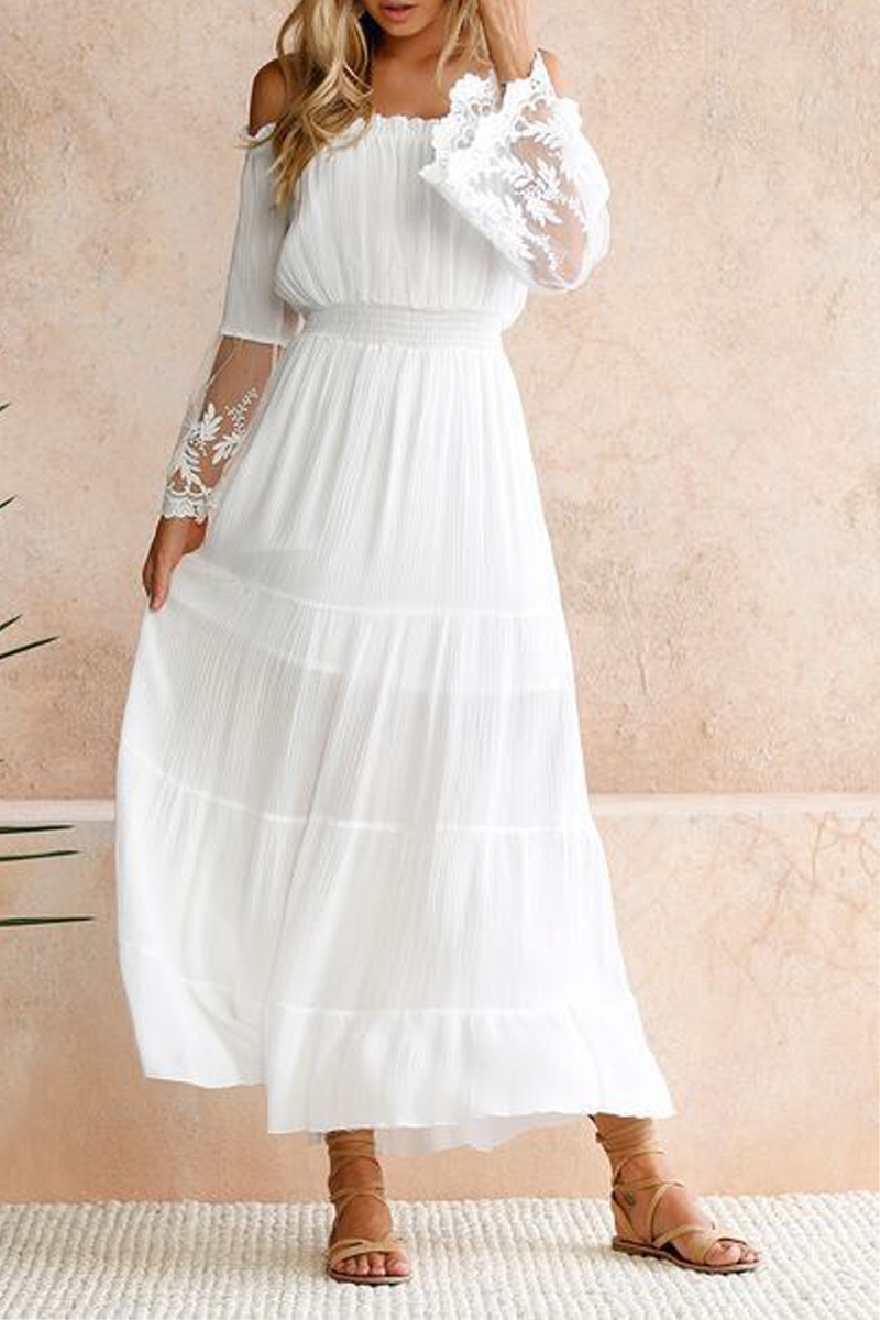 Fashion Solid Patchwork Off the Shoulder Mesh Dress Dresses  Fashionpara