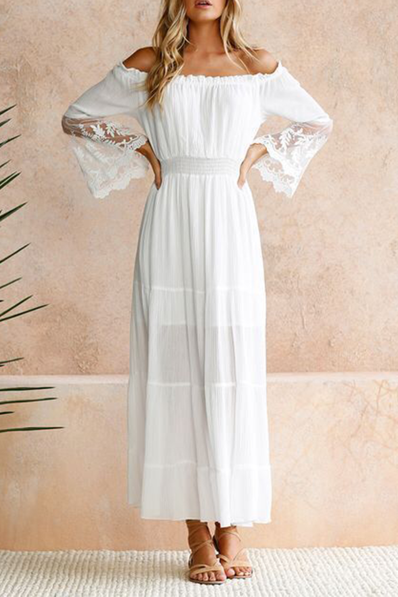 Fashion Solid Patchwork Off the Shoulder Mesh Dress Dresses  Fashionpara