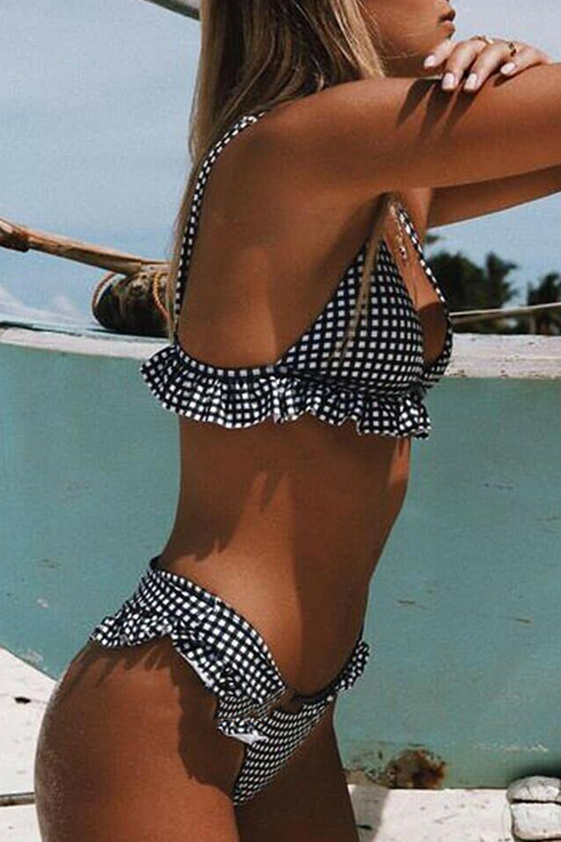 Sexy Plaid Flounce Swimwears Fashionpara