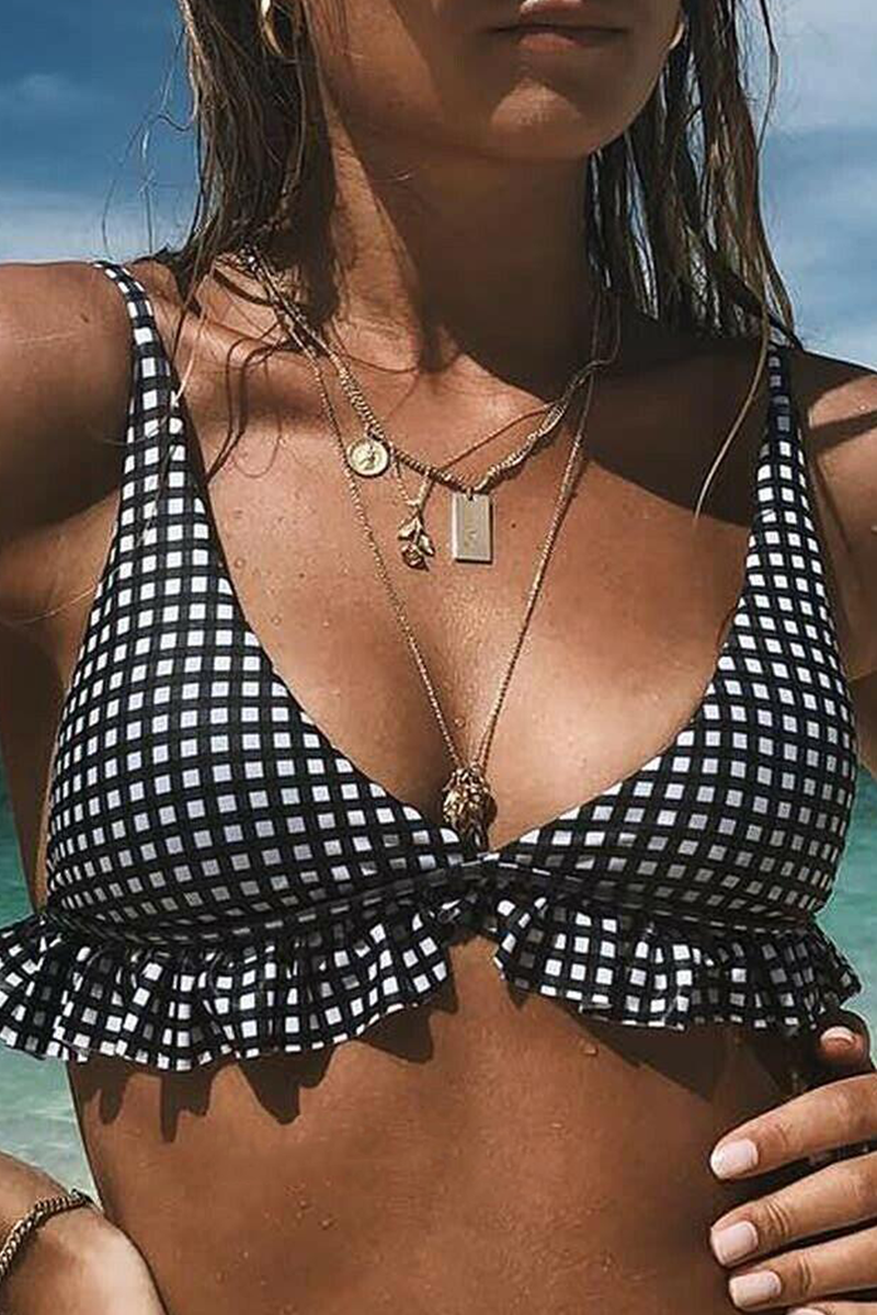 Sexy Plaid Flounce Swimwears Fashionpara