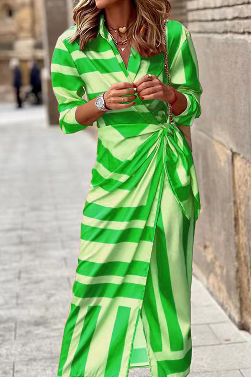 Fashion Print Patchwork Turndown Collar Shirt Dress Dresses(3 Colors) Fashionpara