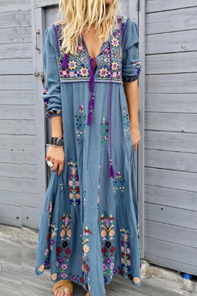 Fashion Print Patchwork V Neck Straight Dresses(4 Colors) Fashionpara