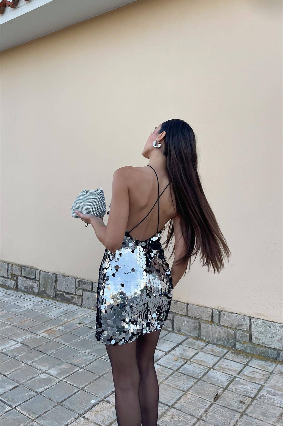 Sequin Halter Neck Scalloped Hem Bodycon Mini Party Dress - View 3
