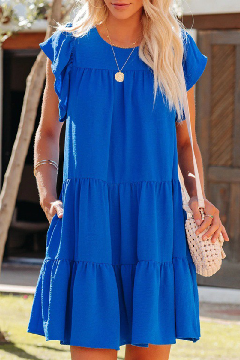 Casual Solid Patchwork V Neck Cake Skirt Dresses(4 Colors) - Fashionpara