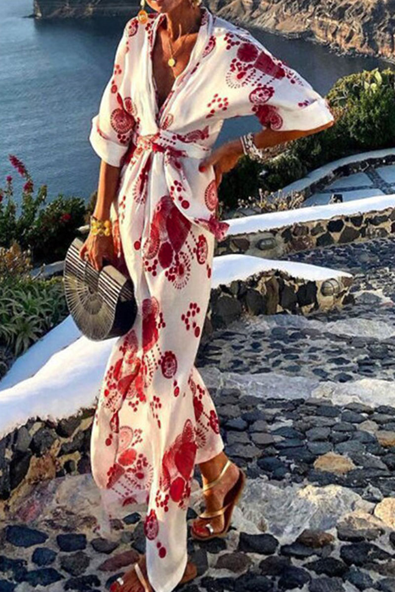 Fashion Bohemian Print Patchwork V Neck A Line Dresses Fashionpara