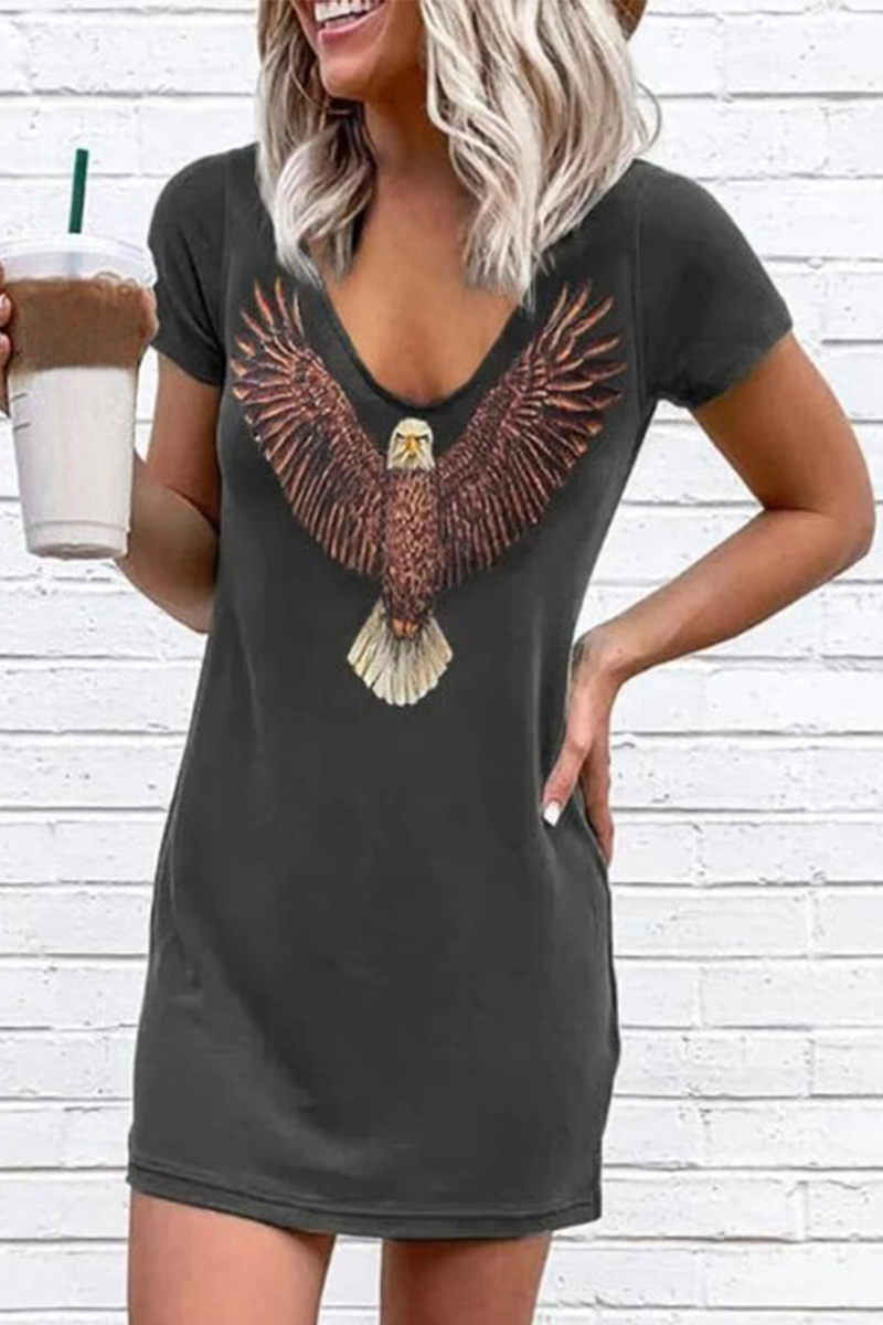 Casual Print Patchwork U Neck Straight Dresses Fashionpara