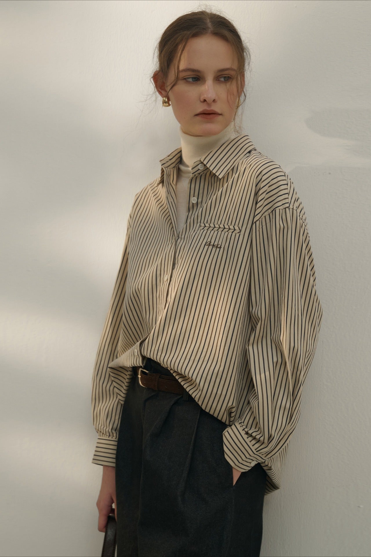 Color Block Stripe Collared Blouse