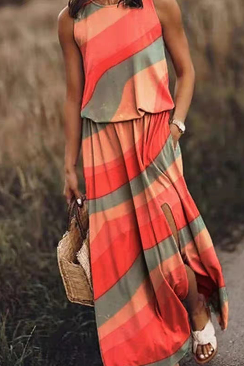 Fashion Print Patchwork O Neck Straight Dresses(7 Colors) Fashionpara