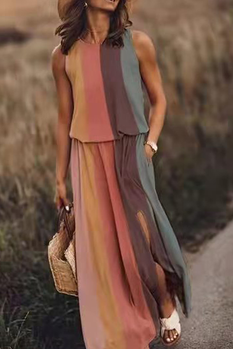 Fashion Print Patchwork O Neck Straight Dresses(7 Colors) Fashionpara