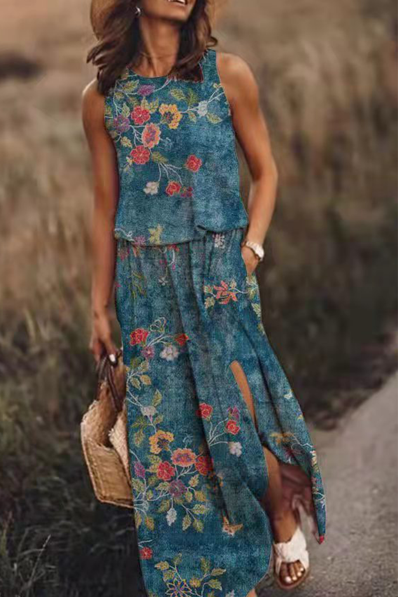 Fashion Print Patchwork O Neck Straight Dresses(7 Colors) Fashionpara