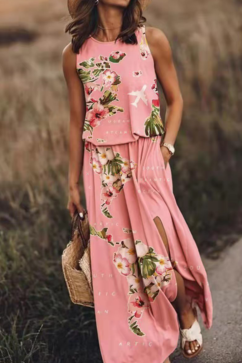 Fashion Print Patchwork O Neck Straight Dresses(7 Colors) Fashionpara