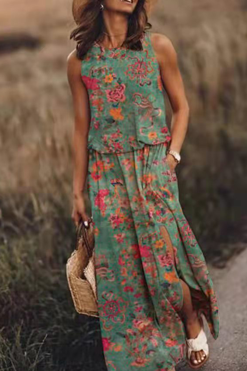 Fashion Print Patchwork O Neck Straight Dresses(7 Colors) Fashionpara