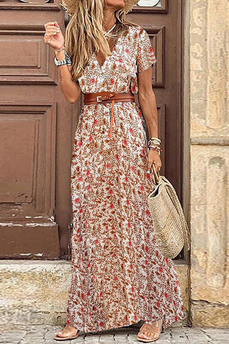 Fashion Elegant Print V Neck Princess Dresses(3 Colors) Fashionpara