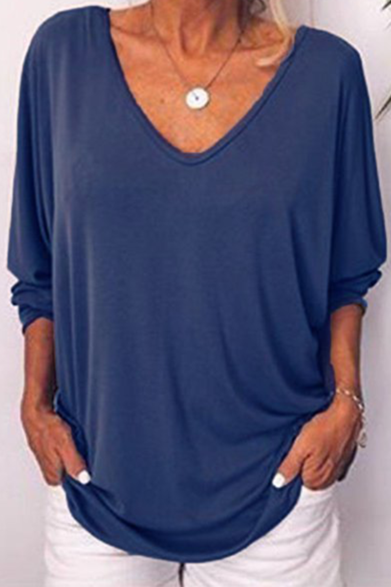 Casual Solid Buckle V Neck T-Shirts(5 Colors) - Fashionpara