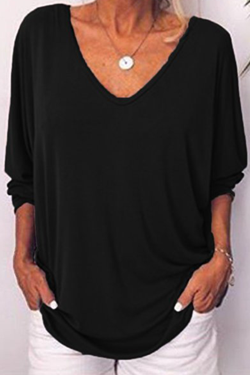 Casual Solid Buckle V Neck T-Shirts(5 Colors) - Fashionpara