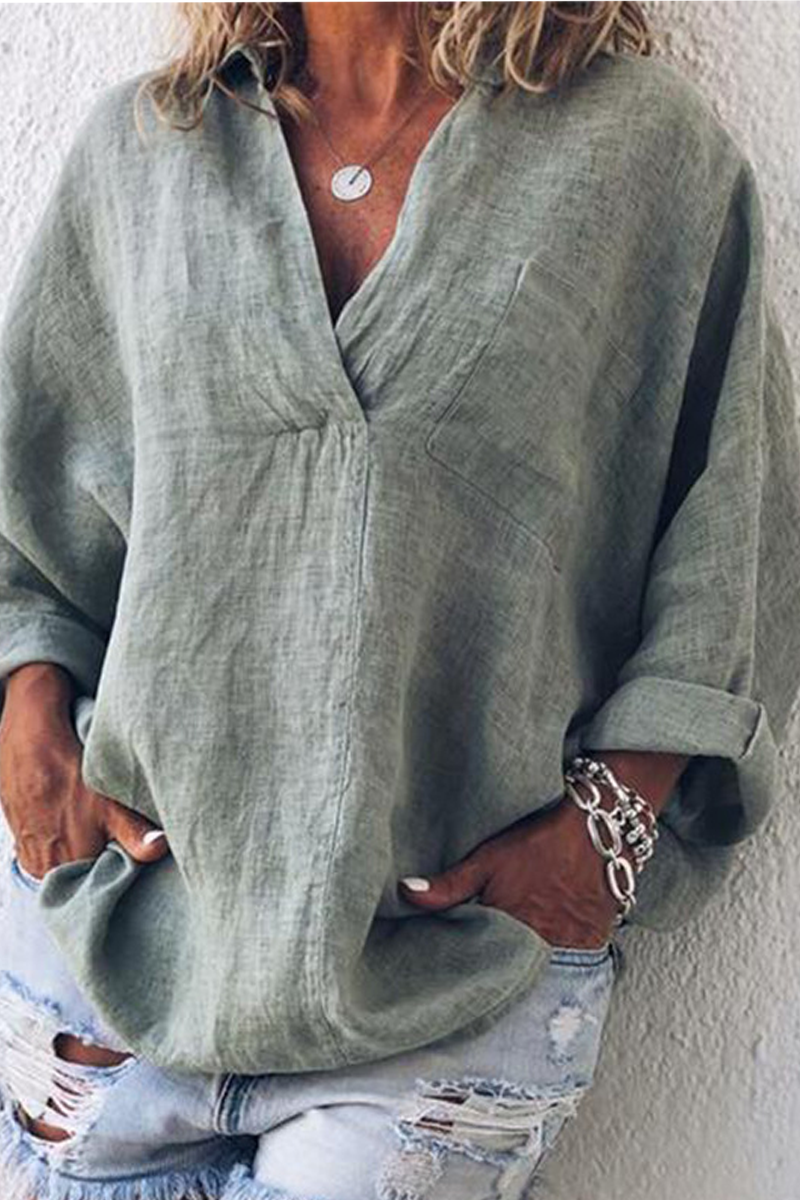 Casual Solid Patchwork Turndown Collar Blouses(5 Clolrs) Fashionpara