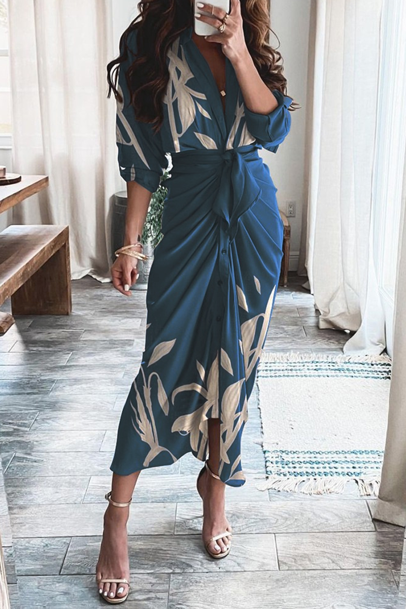 Casual Print Patchwork V Neck Irregular Dress Dresses Fashionpara