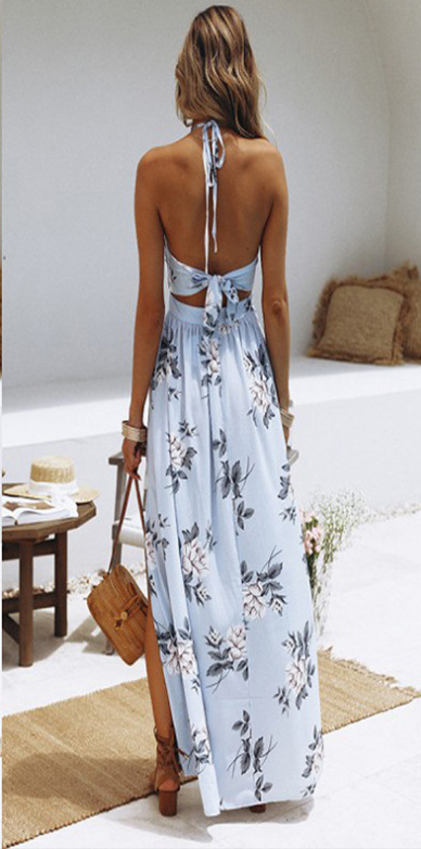 Floral Print V-Neck Twist Front Cut-Out Maxi Dress