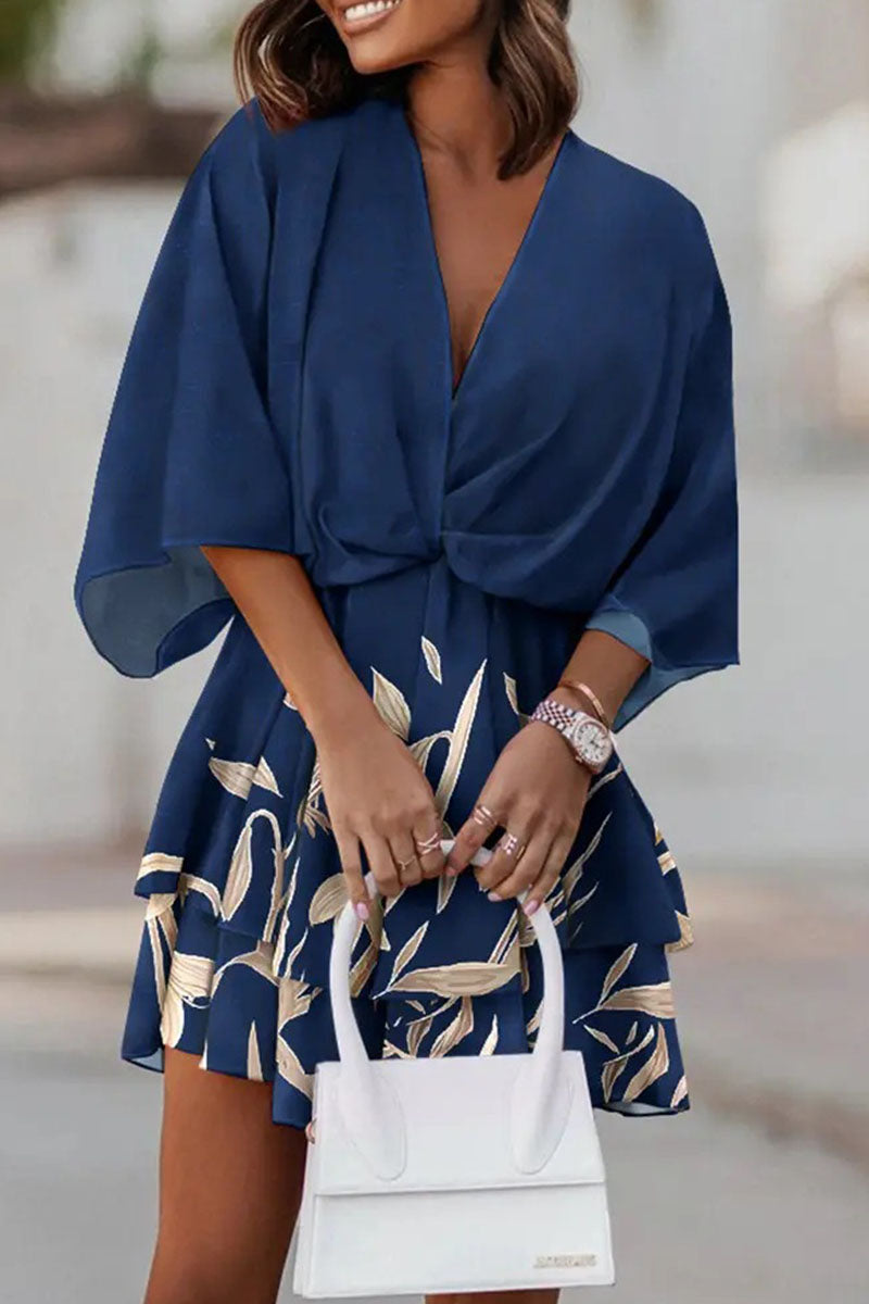 Casual Print Patchwork V Neck Dresses(5 Colors) - Fashionpara