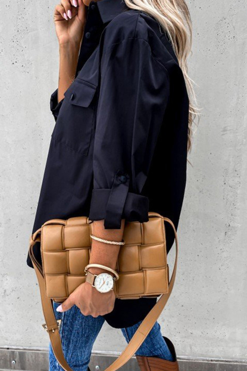 Casual Solid Patchwork Turndown Collar Tops - Fashionpara