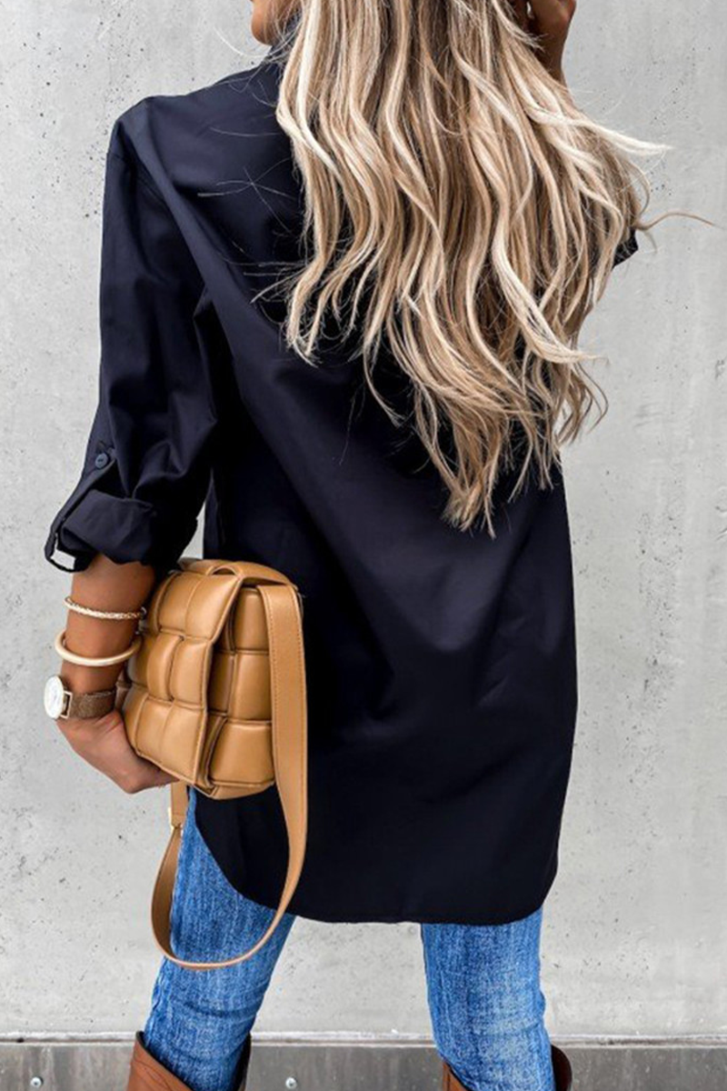 Casual Solid Patchwork Turndown Collar Tops - Fashionpara